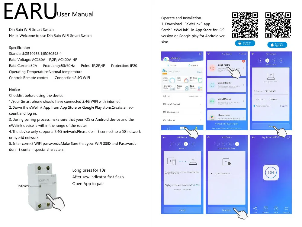 1P+N Din Rail WiFi Circuit Breaker Smart Timer Switch Relay Remote Control by eWeLink APP Work with Home Alexa Google | Обустройство