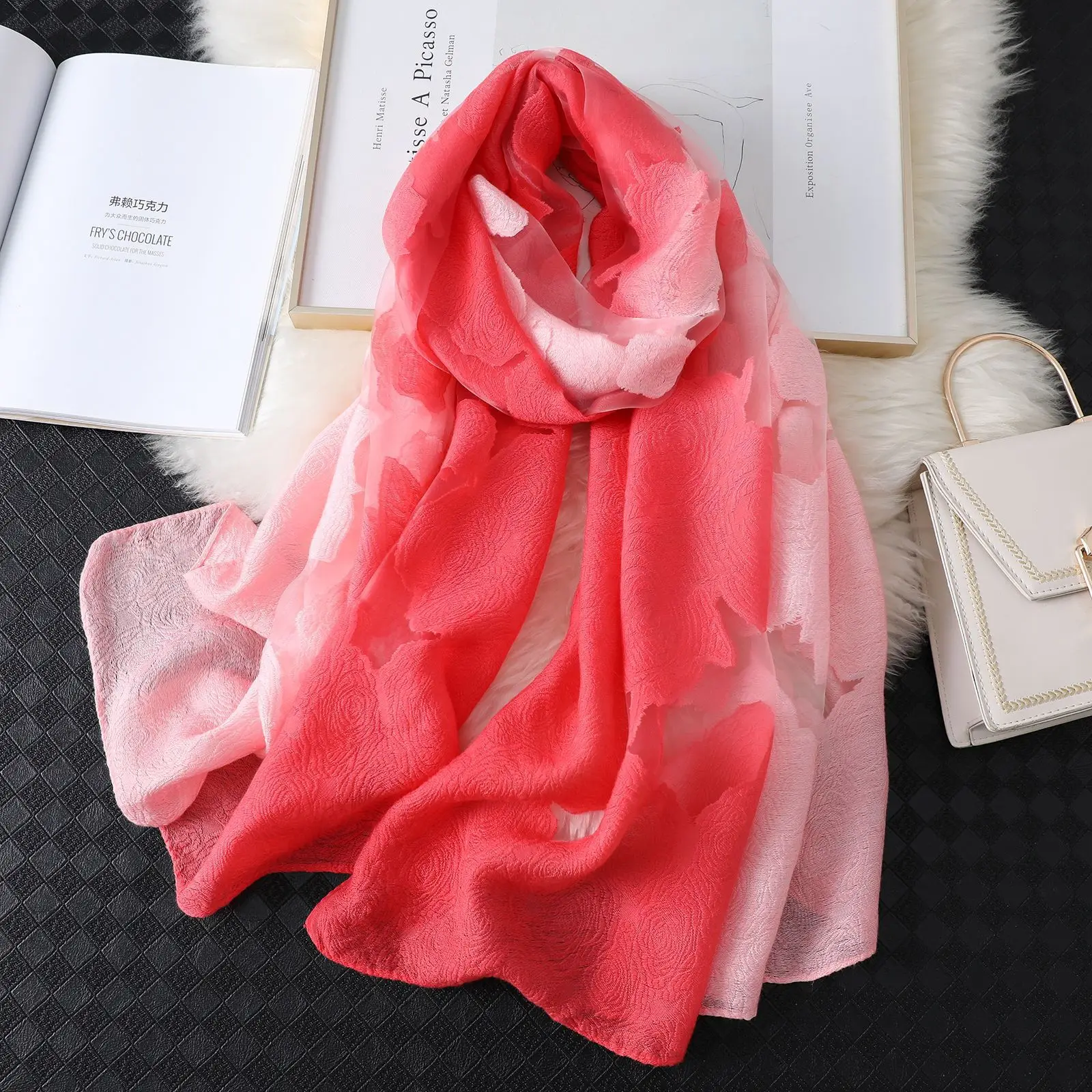 

Peach Blossom Printing Long Chiffon Soft Wrap Scarf Ladies Shawl Scarves one