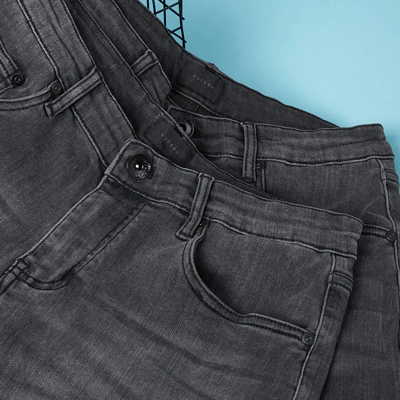 Шорты KUEGOU мужские из хлопка винтажные модные джинсовые брюки стрейчевые