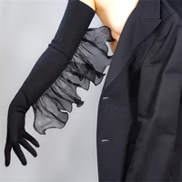 cashmere gloves extra long 70cm wool black elastic organza wave lace angel wings female evening gloves wyr06