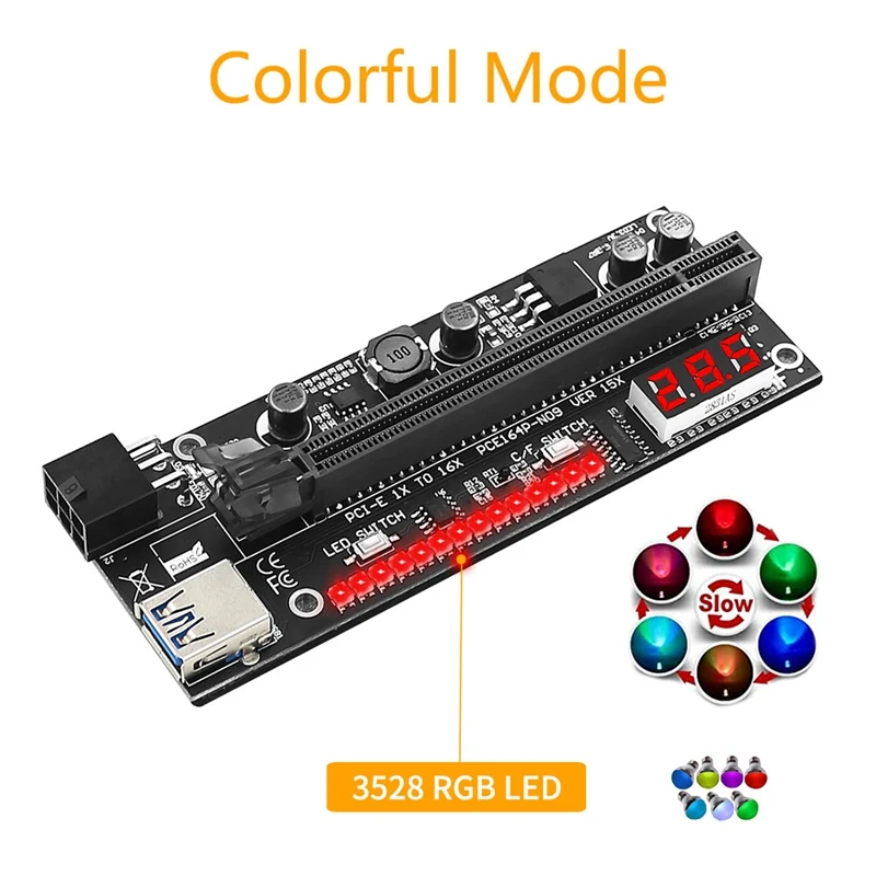 PCIE Riser 1X до 16X графическая карта расширения с датчиком температуры и 3528 цветной
