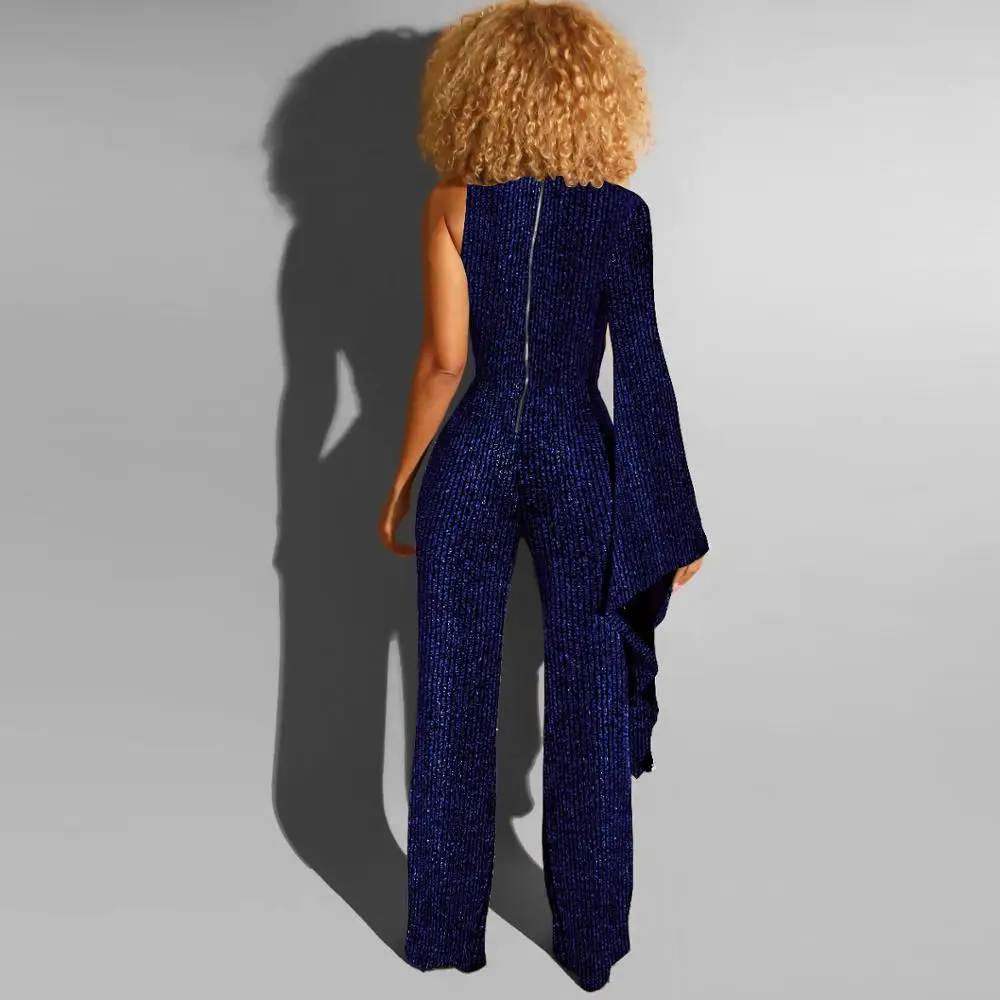 

Jumpsuit For Women 2020 One Shoulder Formal Overalls Elegant Plus Size Jumpsuits And Rompers Wide Leg Pants Gold Silver Silk