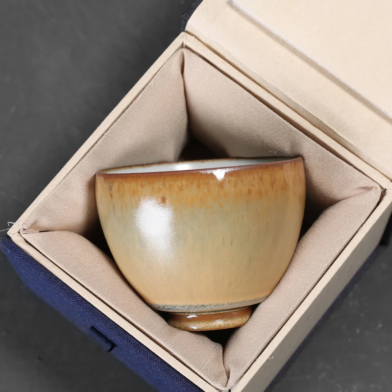 

110ml Kiln Change Coarse Pottery Teacup Ceramic Kung Fu Master Cup Vintage Tea Cups Gift Box Pu'er Tea Bowl Home Teaware Decor