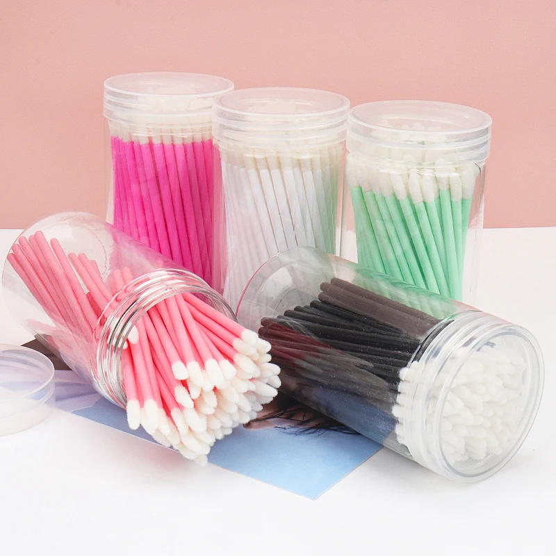 

100Pcs/Barrel Disposable Lip Brush Portable Lipstick gloss Cosmetics beauty tool Mascara Wands Applicator eyelash makeup Brushes