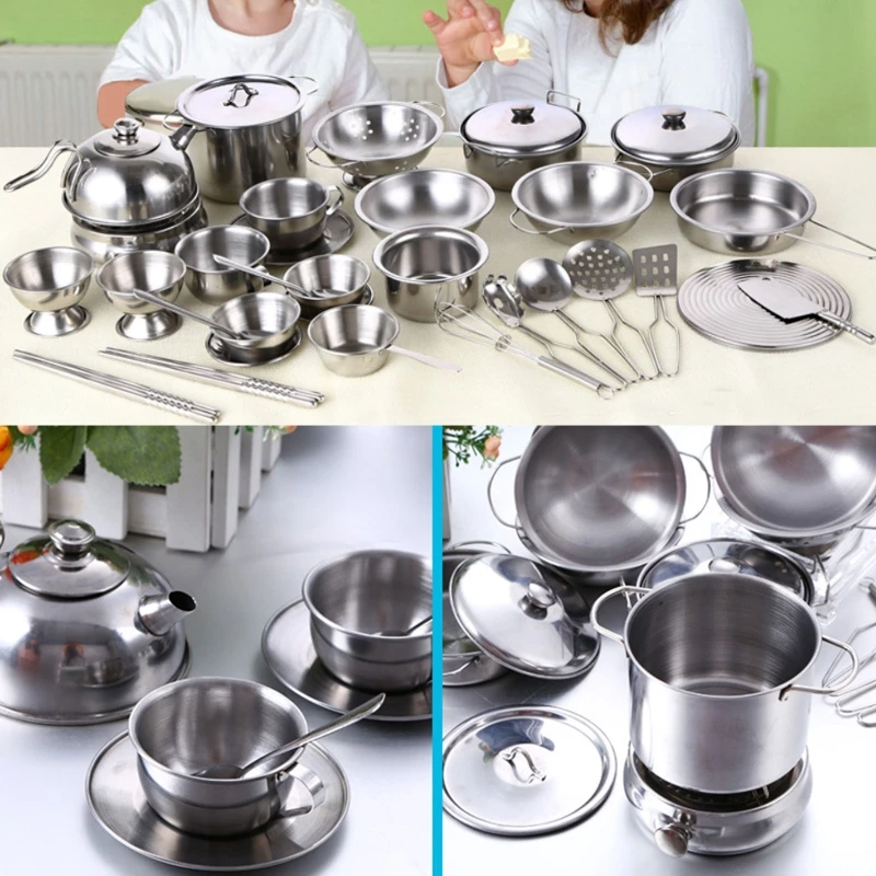 

25Pcs Stainless Steel Cooking Playset Kids House Kitchen Toys Children Pretend Play Cookware
