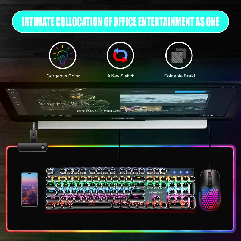 Большой игровой коврик для мыши с RGB-подсветкой размер XXL 900x400 | Компьютеры и офис