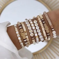 2021 new style handmade polymer clay fashion bracelet for women boho bracelets handmade beads letter golden love jewelry