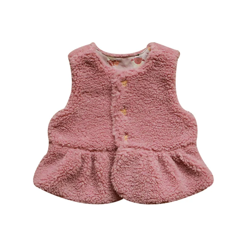 

Vest Outerwear O-neck Collar Single Breasted Solid Regular Cotton New Fashion Simple Cute Cool Winter Autumn Children Girls Kdis