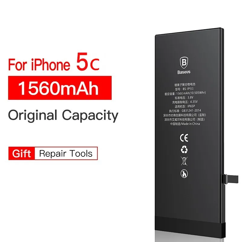 Аккумулятор для мобильного телефона Baseus для iPhone 5S, 5 s, 5c, аккумулятор, реальная емкость, 1560 мА/ч, 1440 мА/ч, сменная батарея для iPhone 5 - Цвет: 1560mAh For iPhone5c