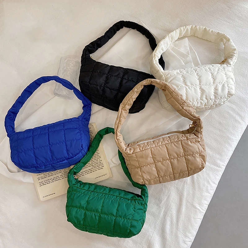 

Fashion Space Pad Cotton Women Shoulder Bag Soft Casual White Female Shopper Bag Lady Nylon Padded Bags Winter Quilted Blown Bag