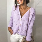 Женский трикотажный кардиган на пуговицах, ажурный свитер составного кроя с V-образным вырезом и длинными рукавами, Осень-зима 2021