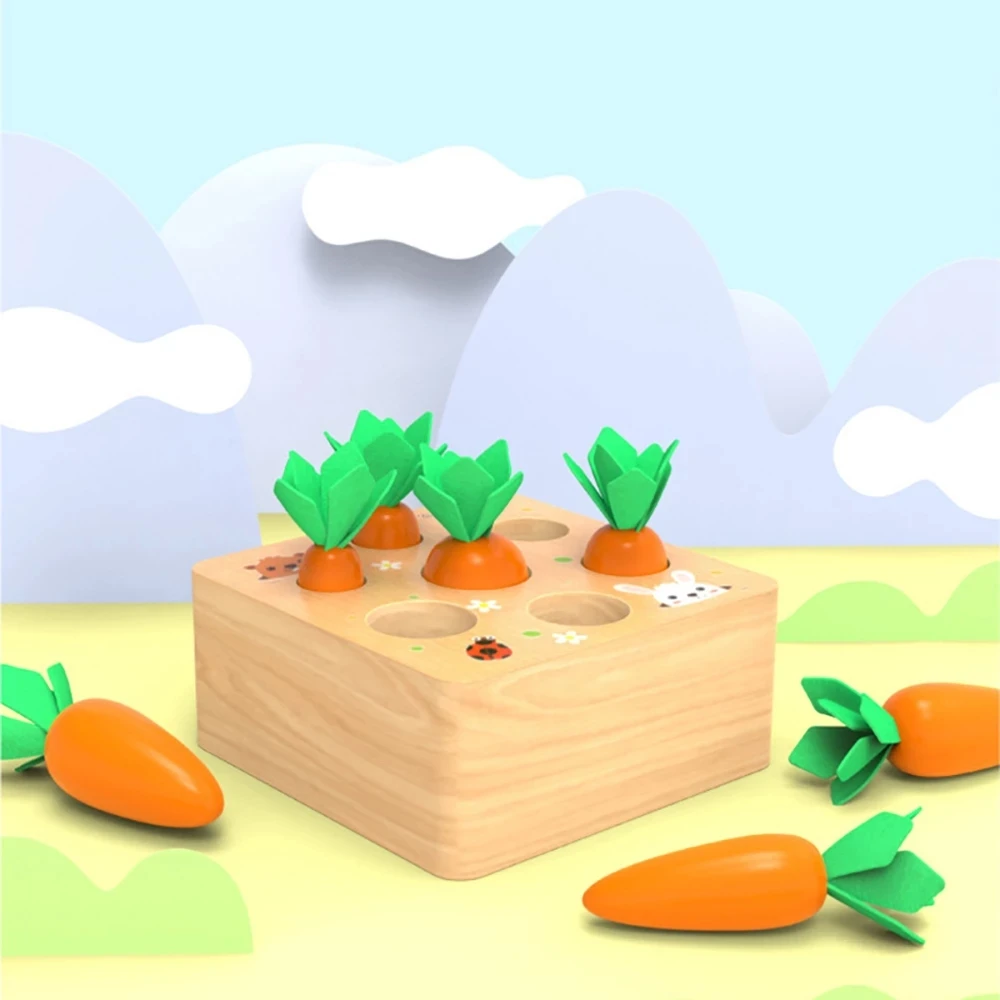 Juguetes de madera Montessori para beb&eacute;, conjunto de juguetes de madera con forma de zanahoria, tama&ntilde;o a juego, juguete educativo Montessori cognitivo-3