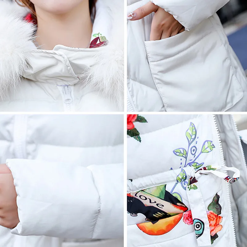 

2020 Women Double Sided Down Long Jacket Winter With Fur Hooded White Duck Down Coat Cotton Padded Warm Parkas Snow Outwear