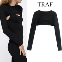 traf za womens sweater solid knitted cropped top female winter clothes women sweater knit lady pullovers warm slim sweaters