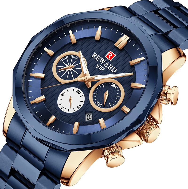 

Reward Hardlex Mirror Casual Watches for Unisex Quartz Multi-layer Surface Design Waterproof Man's Wristwatches Chronograph