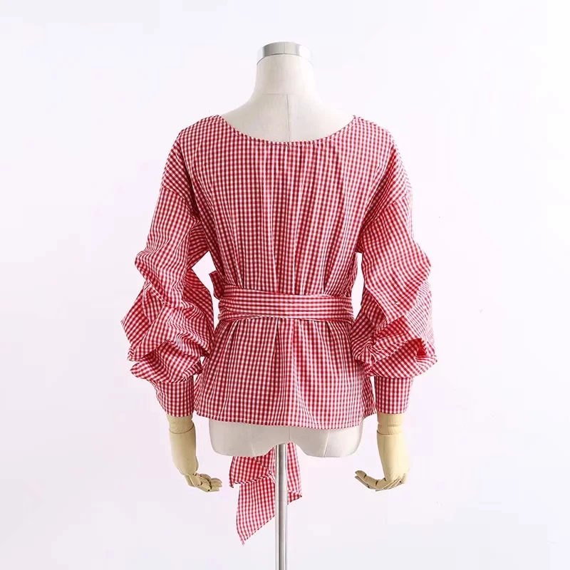 Camisa de vendaje rayas rojas 2019 para la blusa elegante primavera y las mujeres con camisa манга soplo co |