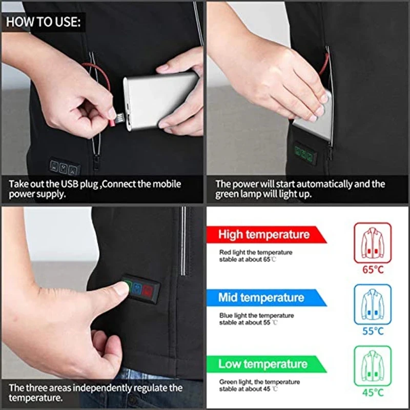 Жилет мужской зимний с подогревом и 5 зонами подогрева|Жилетки для похода| |