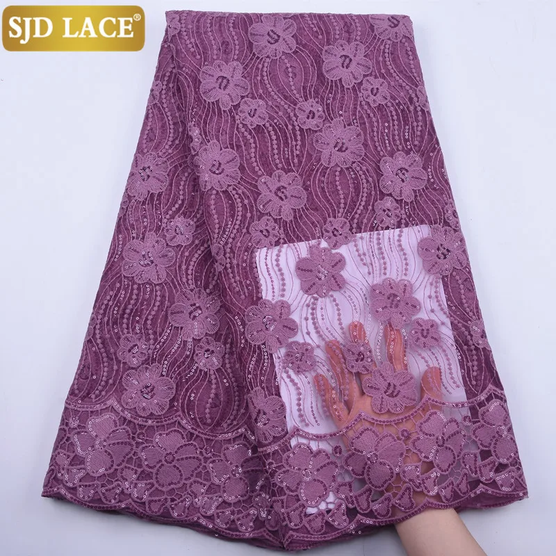 

SJD LACE French Tulle Lace Fabric High Quality African Lace Fabric With Sequins Soft Milk Silk Laces For Wedding Party Sew A1885