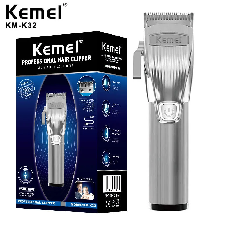 

Kemei Professional Hair Clipper Beard Trimmer For Men Barber Powerful Cordless Pro T-outliner Baldhead Clippers Hair Cutting