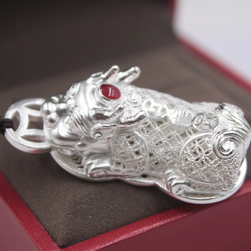 

999 Sterling Silver Pendant Fine Silver Jewelry Luck Hollow Coin Pixiu Pendant 18.98g 45x21mm Gift For Women / Men