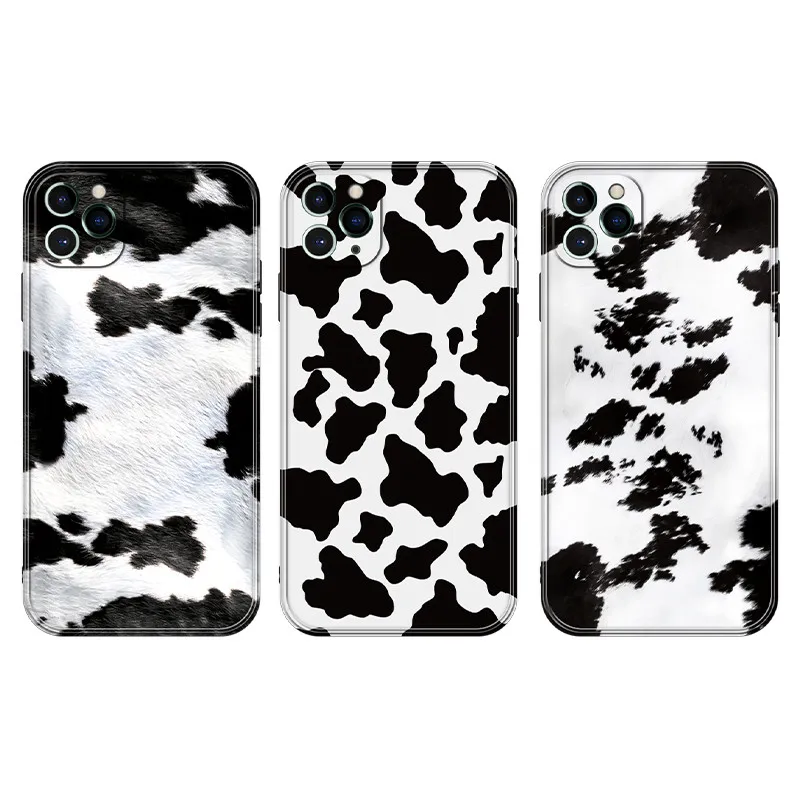 

INS Black White Cow Pattern Phone Cases For iPhone 12 Mini 11 Pro Max X XS XR 7 8 Plus SE 2020 Slicone Soft TPU Back Cover Shell