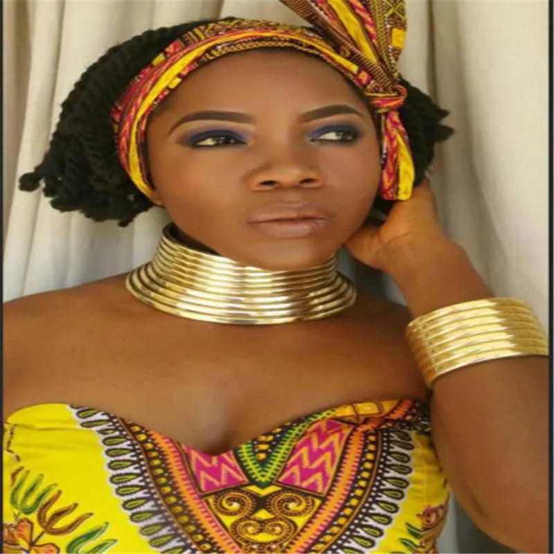 Модные ювелирные изделия африканские ожерелье браслет Золотое многослойное