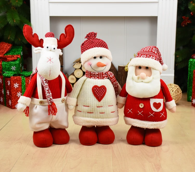 Год 100cm Christmas Dolls Retractable Santa Claus Snowman Elk Toys Figurines Christmas Gift Tree Ornament