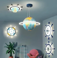 modern led childrens room lamp creative globe ship rudder ceiling lamp remote control dimming boy and girl bedroom chandelier