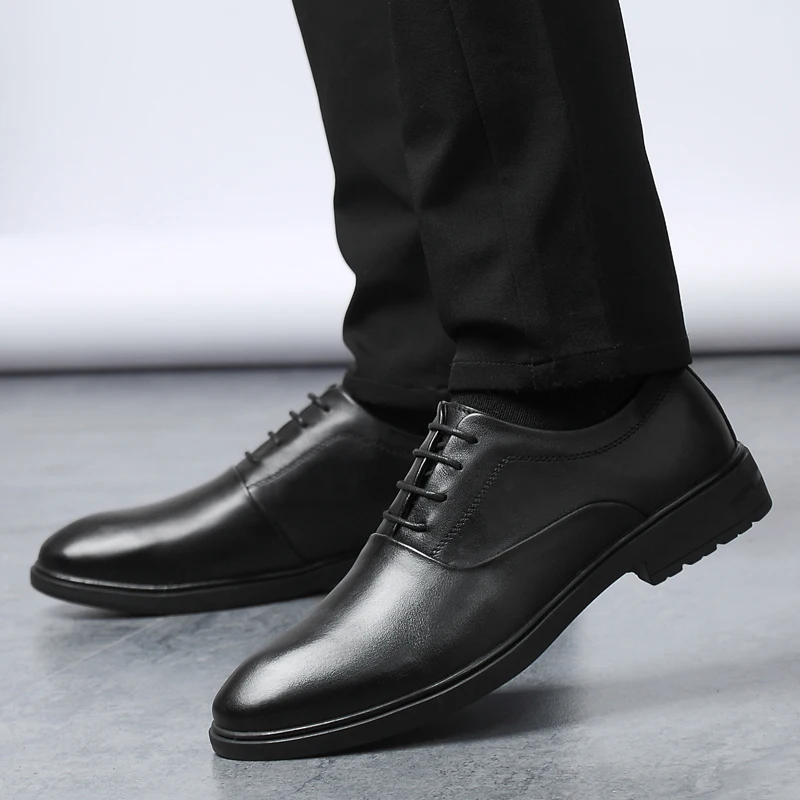 

Italian Mens Wedding shoes Black Lace Up Shoes Genuine Leather fashion breathable Party Business Men derby Dress Shoes