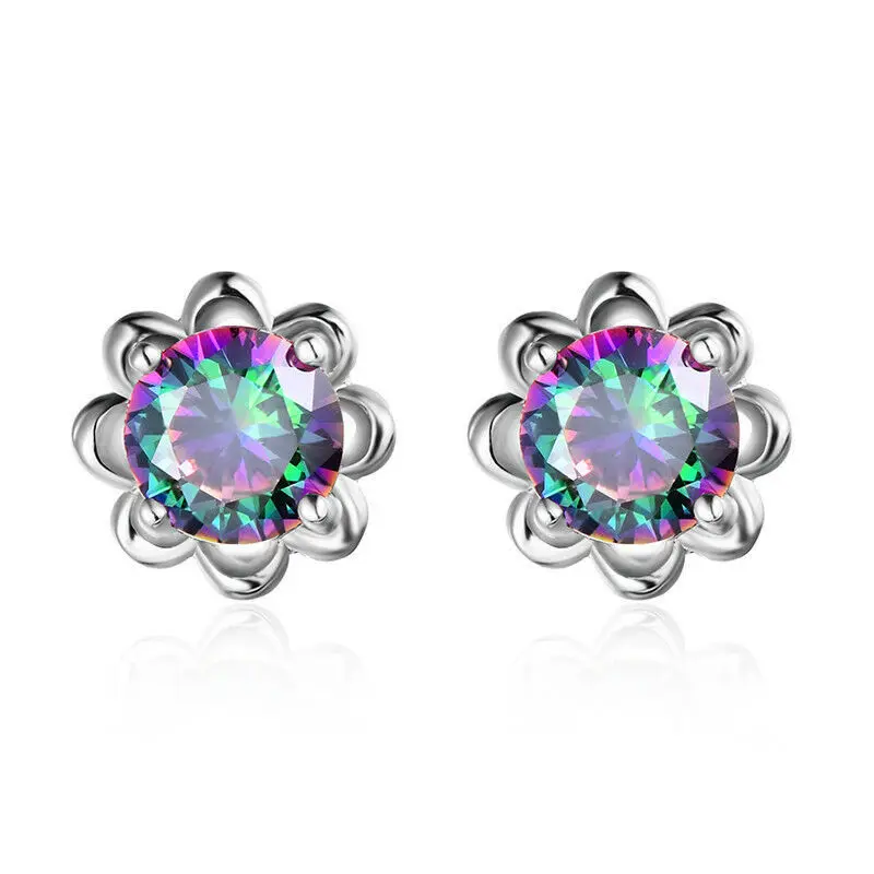 

Unique Colorful Cubic Zirconia Flower Earrings For Women Exquisite Piercing Small Stud Earring Fashion Party Jewelry Accessories