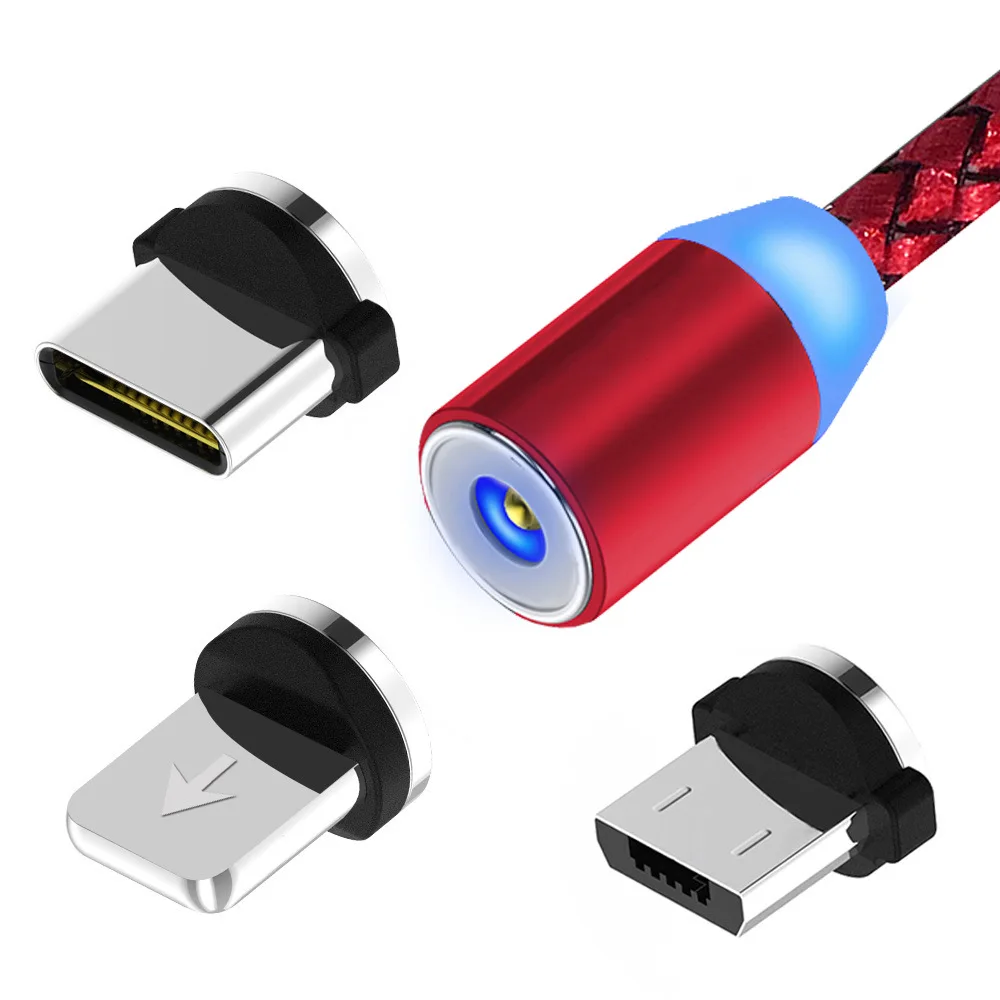 Магнитный зарядный кабель Bozhu 1 м Micro USB для iPhone XR XS Max X Magnet charger usb type C светодиодный