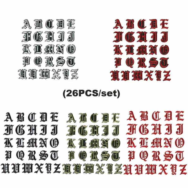 A-Z 26pcs/lot Alphabet Old English Font Letter Patches Embroidered Iron On Patch Sew on bagdes 5CM High