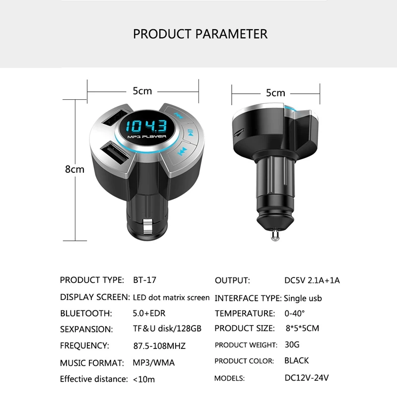 Car Charger Adapter FM Transmitter Bluetooth 5.0 Wireless Modulator Handsfree TF Multifunction MP3 Player USB Charge | Автомобили и