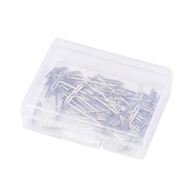 

50PCS Wig T Pins for Holding Wigs Silver Long T-pins Styling Tools Wedding Corsage Boutonniere Floral Bouquet Pins Plastic Box