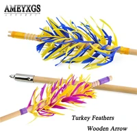 10pcs 32 8 5mm turkey feather wooden arrow traditional bow recurve bow shooting training wood arrows for hunting accessories