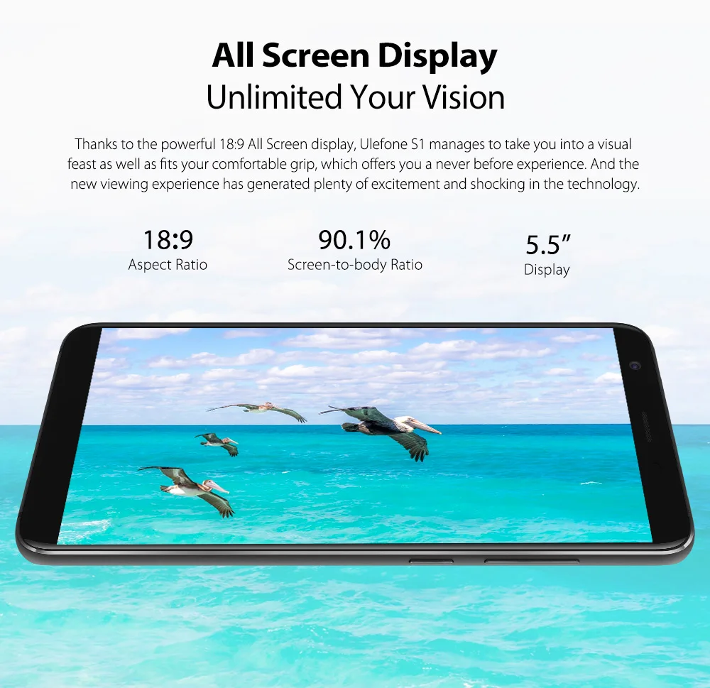 Ulefone S1 Мобильный телефон Android 8,1 5,5 дюймов 18:9 MTK6580 четырехъядерный 1 ГБ ОЗУ 8 Гб ПЗУ 8МП+ 5Мп задняя двойная камера 3g смартфон