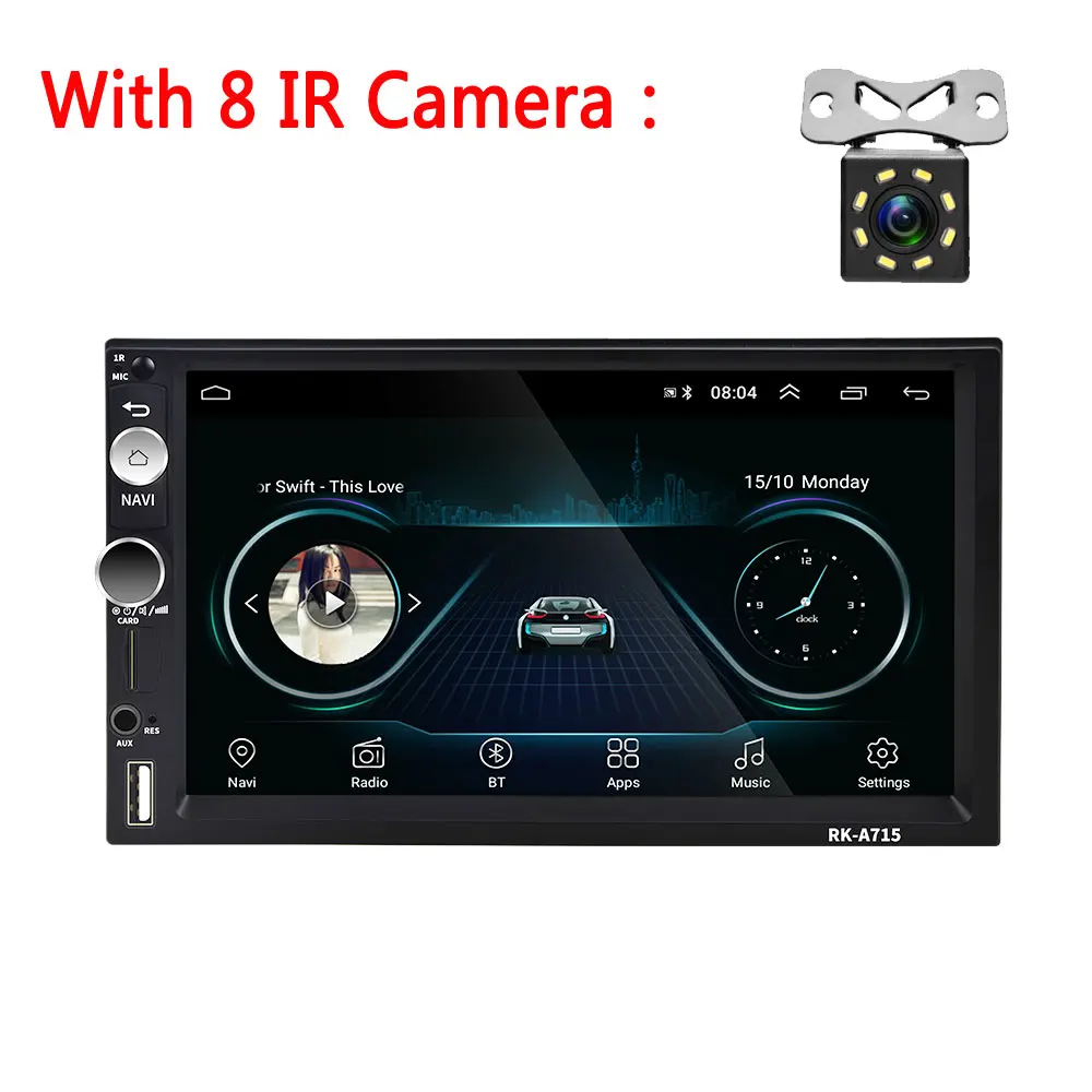 With 8 IR Camera AMPrime Android Автомагнитола 2 din " автомобильный мультимедийный плеер авторадио bluetooth Aux FM USB Авто Радио Зеркало Ссылка аудио MP5 плеер - Цвет: With 8 IR Camera