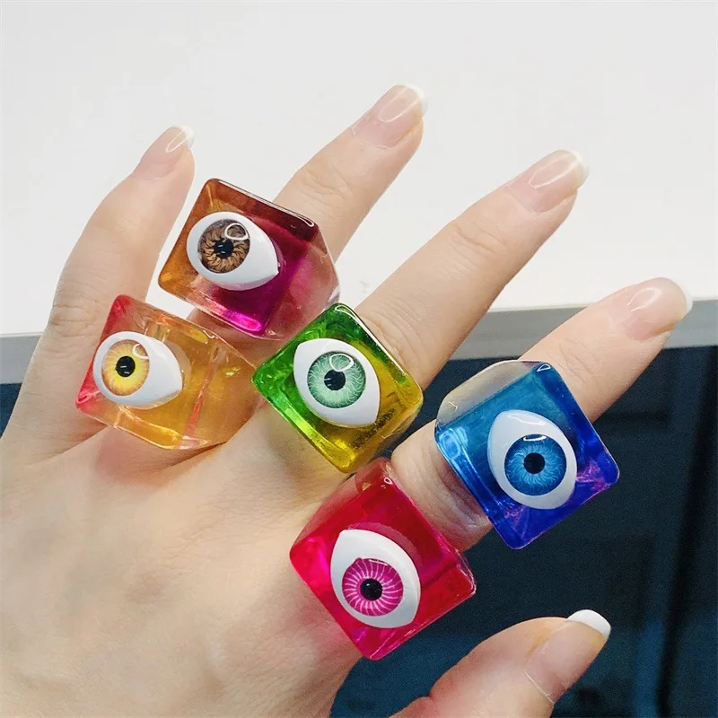 

Coconal 2D Heart Geometry Shape Ring for Women Men Personality Eyes Punk Hip Hop Rings Jewelry Party Night Club Gift