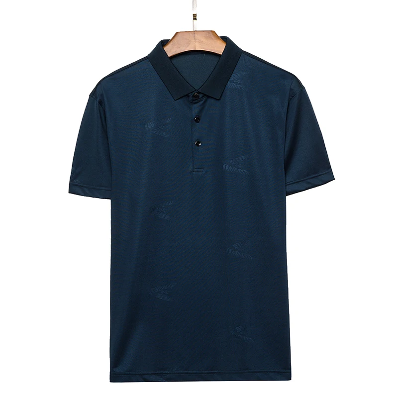 

SHAN BAO Luxury high-quality jacquard silk lapel short-sleeved T-shirt 2021 summer business gentleman men's solid color T-shirt
