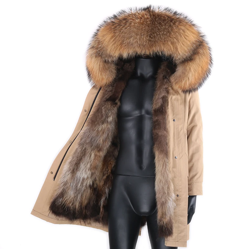 

2021 Men Real Fur Parka With Removable Raccoon Fur Liner Hood Winter Long Warm Coat 7XL Men's Real raccoon fur Jacket