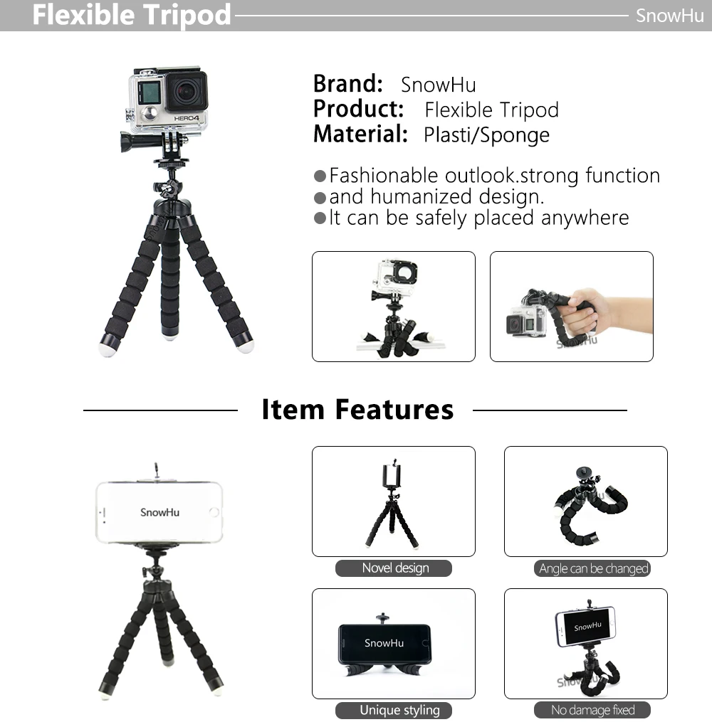 SnowHu набор аксессуаров для спортивной камеры гибкий мини-штатив Octopus с винтом GoPro