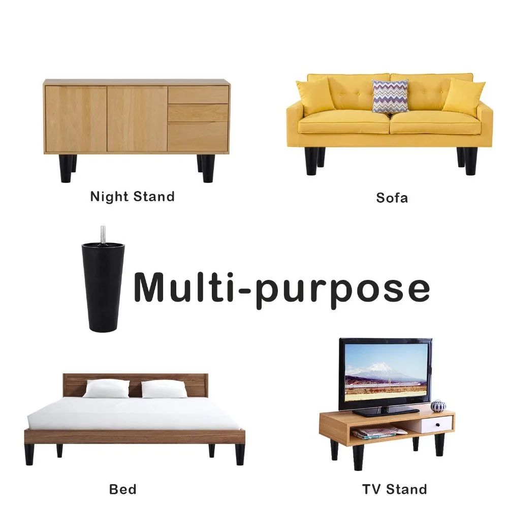 4 шт Круглые сплющенные черный Пластик деревянные ноги мебели с монтажной