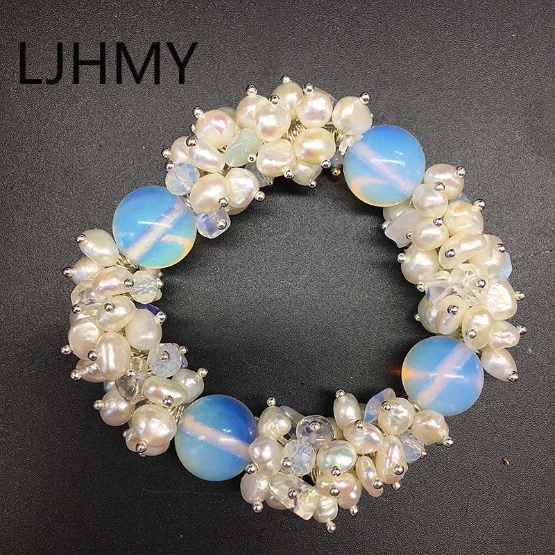 Камень белый жемчуг с бисером Бохо массивные эффектные Браслеты эластичные