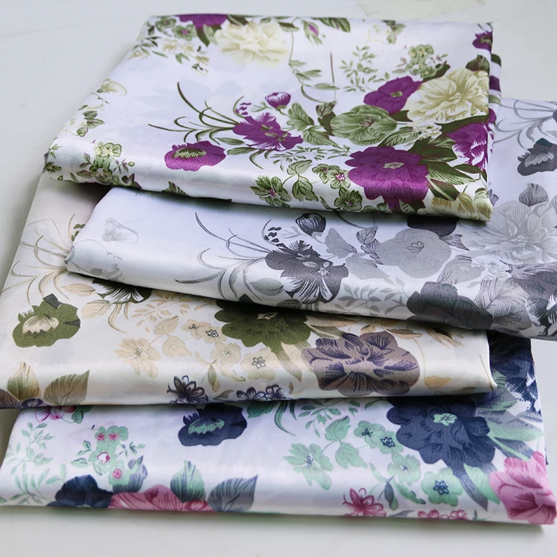 

By Meter Vintage Floral Satin Fabric Soft Gown Shirt Scarf Lining Material Soft