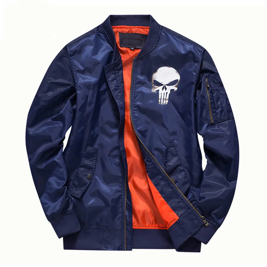 Мужские куртки-бомберы череп Каратель с принтом тонкая молния летная куртка