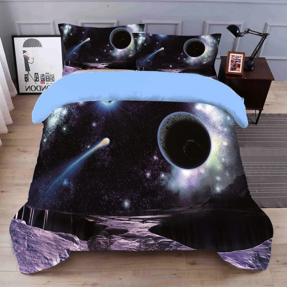 

Duvet Cover Bedding Clothes Set -Pringted with Galaxy,Earth,Universe,Outer Space,Sky,Moon,Explore,Black,Meteor