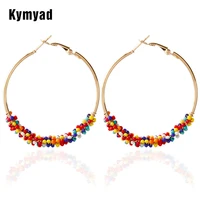 kymyad bohemia ethnic earring beads hoop earrings for women bijoux boho vintage jewelry gold color big circle multicolor earring