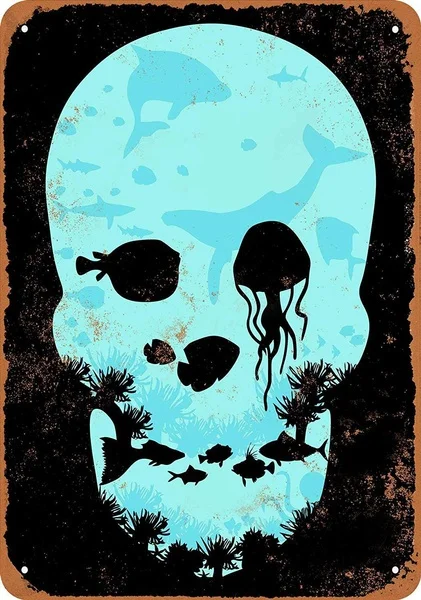

Jellyfish And Fish Tin Sign art wall decoration,vintage aluminum retro metal sign