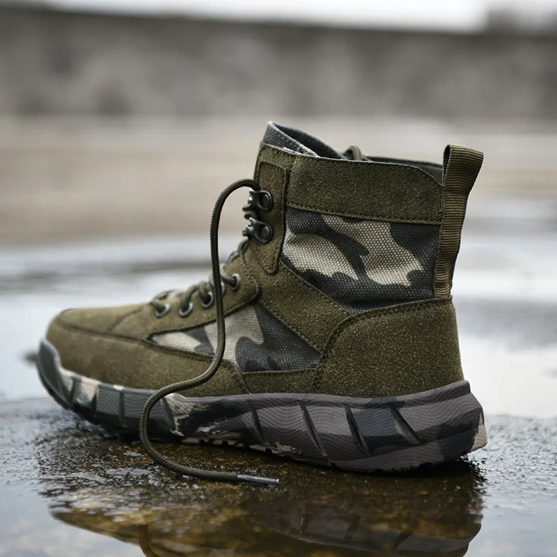 

Winter Fashion Desert Boots Men Breathable High Top Shoelace All Black Outdoor Shoes Male Army Military Boots Height Increase