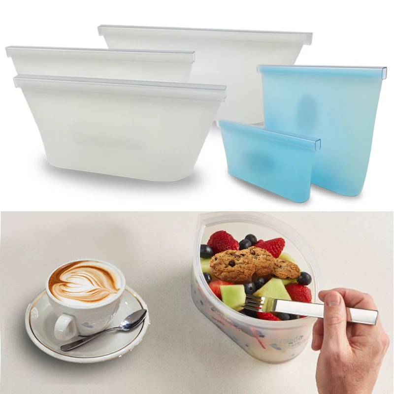 Кухня Многоразовые Силиконовые Ziplock Сумки Пищевой Замораживатель Сумка